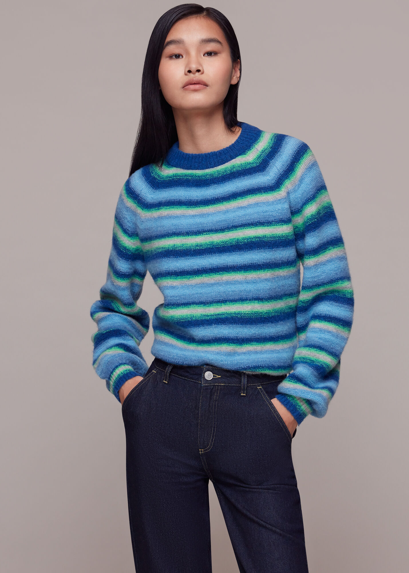 Light blue striped sales sweater